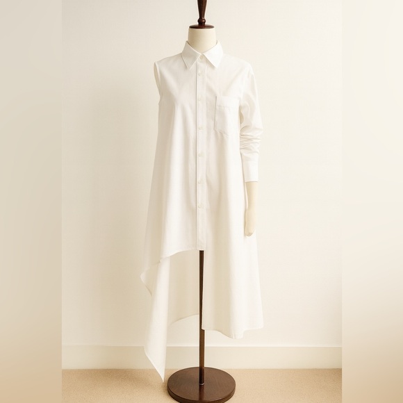 MM6 Maison Margiela Asymmetric Shirt Dress 6 White Cotton Avant-garde - Picture 3 of 10